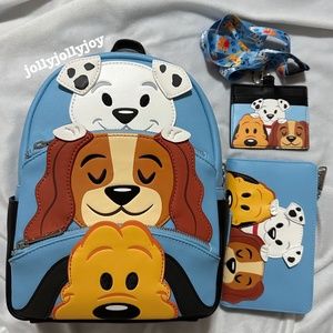 NWOT Loungefly Disney Dogs Mini Backpack with Wallet and Lanyard Card Case Set
